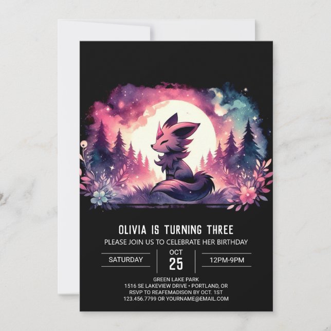 Invitación Dreamy Magical Wolf Birthday (Anverso)