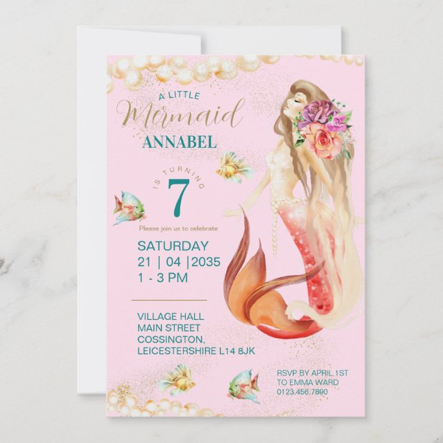 Invitación Dreamy Mermaid Birthday Party (Anverso)