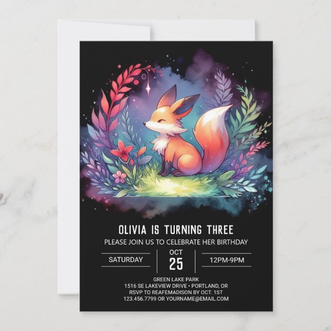 Invitación Dreamy Minimalista Fox Birthday digital (Anverso)