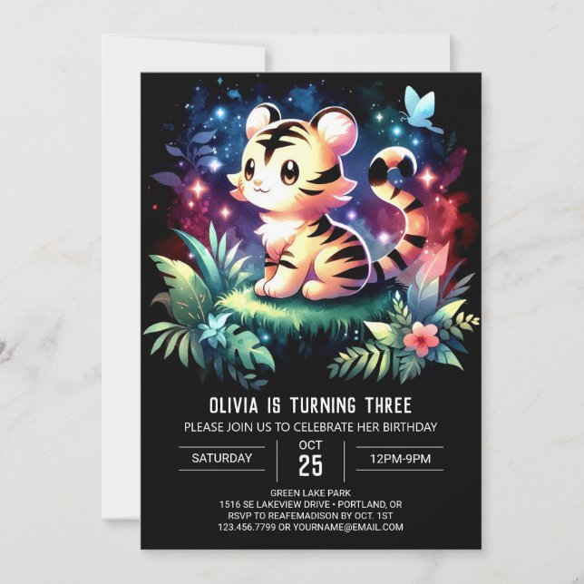 Invitación Dreamy Minimalista Tiger Birday (Anverso)