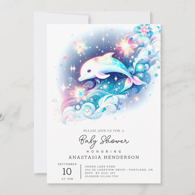 Invitación Dreamy Modern Dolphin Baby Shower (Anverso)