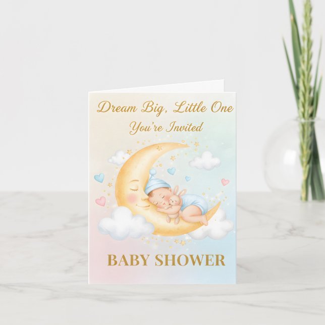 Invitación Dreamy Moon Baby Shower Invitation - Sleeping Baby (Anverso)