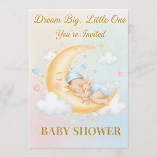 Invitación Dreamy Moon Baby Shower Invitation - Sleeping Baby