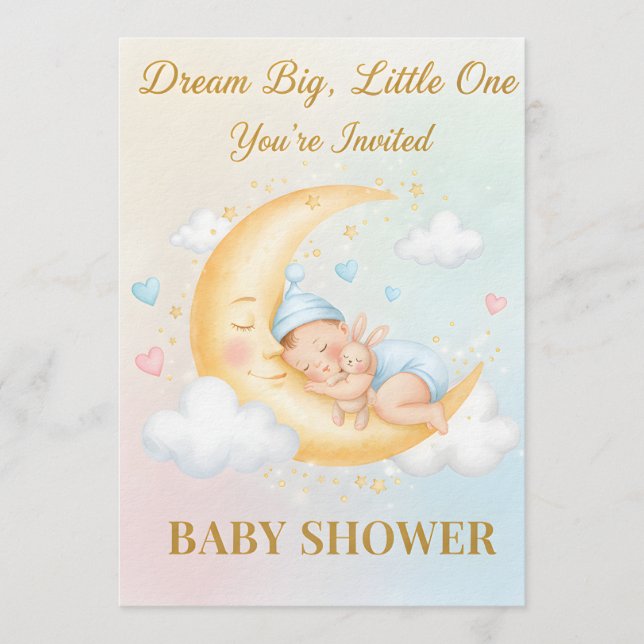 Invitación Dreamy Moon Baby Shower Invitation - Sleeping Baby (Anverso)