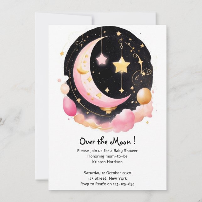 Invitación Dreamy Moon & Stars Tema Bebé ducha (Anverso)