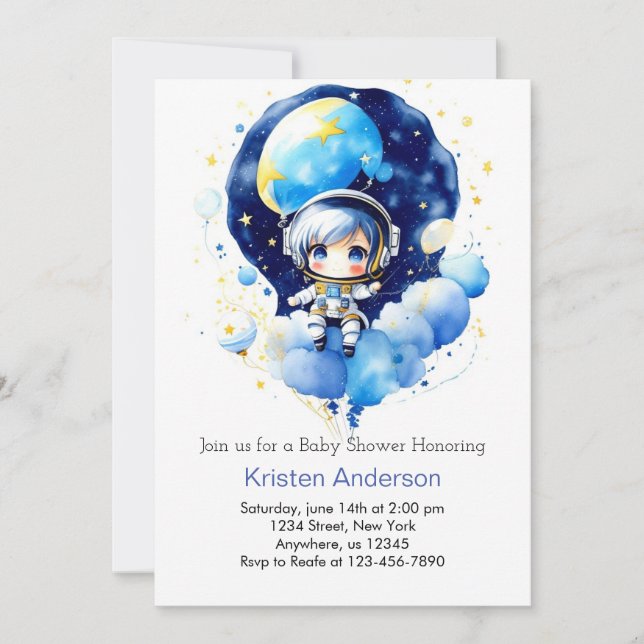 Invitación Dreamy Moon y Stars Adventure Boy Baby Shower (Anverso)