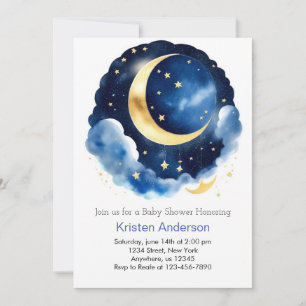 Invitación Dreamy Moon y Stars Blue Boy Baby Shower