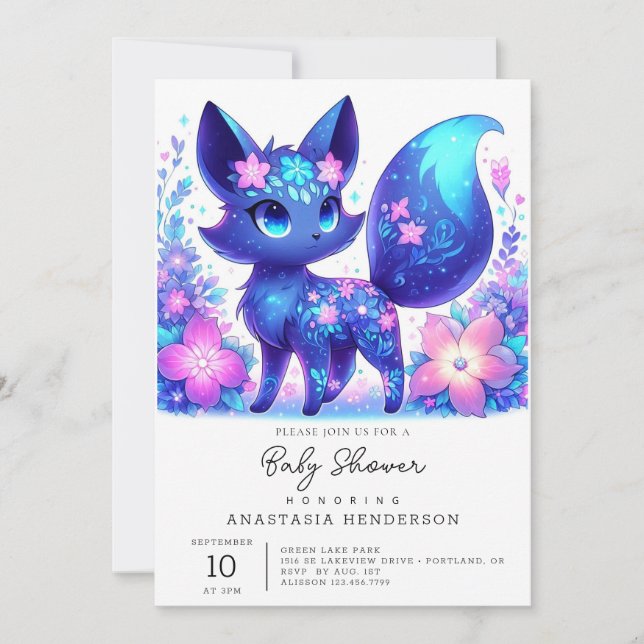 Invitación Dreamy Mythical Fox Baby Shower (Anverso)