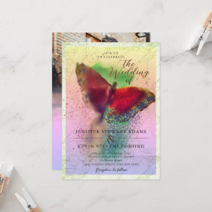Invitación Dreamy Ombre Butterfly Photo Overlay Boda