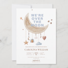 Invitación Dreamy Over the Moon blue baby ducha