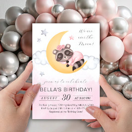 Invitación Dreamy Over the Moon Raccoon Chica Birthday