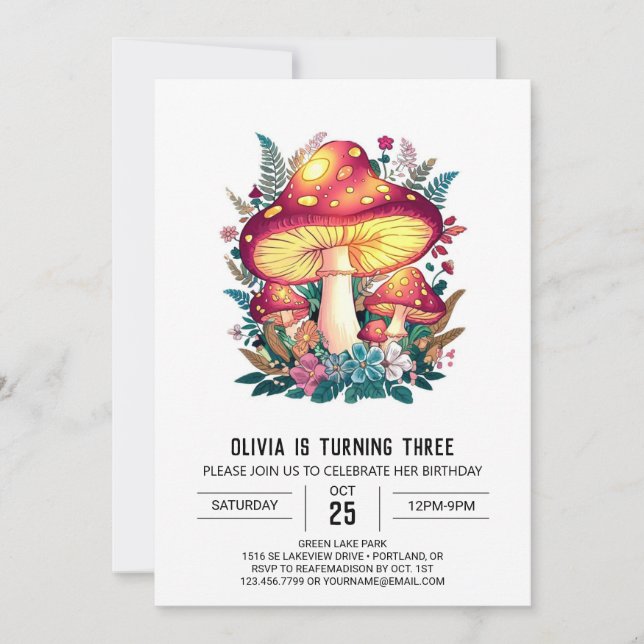 Invitación Dreamy Pastel Digital Mushroom Cumpleaños (Anverso)