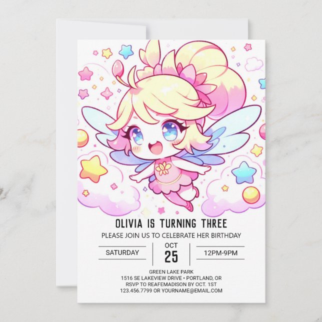 Invitación Dreamy Personalizado Fairy Birthday (Anverso)