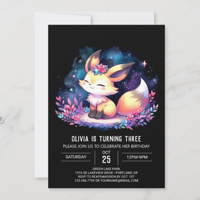 Invitación Dreamy Personalizado Fox Birthday digital (Anverso)