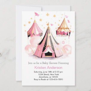 Invitación Dreamy Pink Big Top Circus Chica Baby Shower