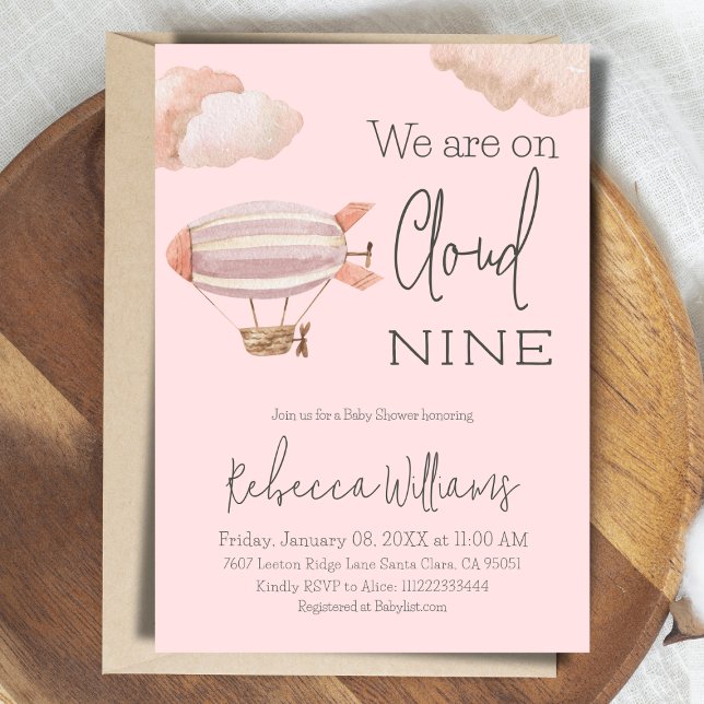 Invitación Dreamy Pink Cloud NUEVE Sky Tema Chica Baby Shower (Subido por el creador)