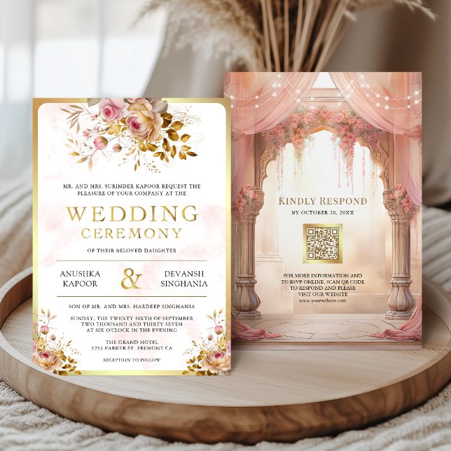Invitación Dreamy Pink Floral Indian Mandap Hindu Wedding (Subido por el creador)