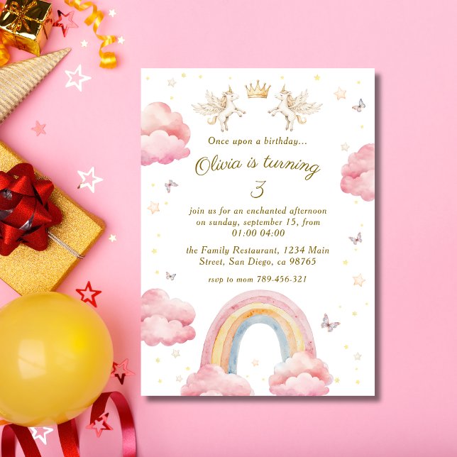 Invitación Dreamy Pink Rainbow Unicorn Birthday (Subido por el creador)