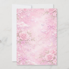 Invitación Dreamy Pink Rose Floral Pattern Pearls Bows Sparks