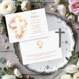 Invitación Dreamy Pink Shades Floral Cross-Shape Baptism
