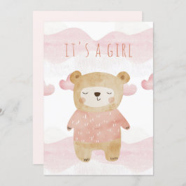 Invitación Dreamy Pink Teddy Bear Baby Shower es un chica