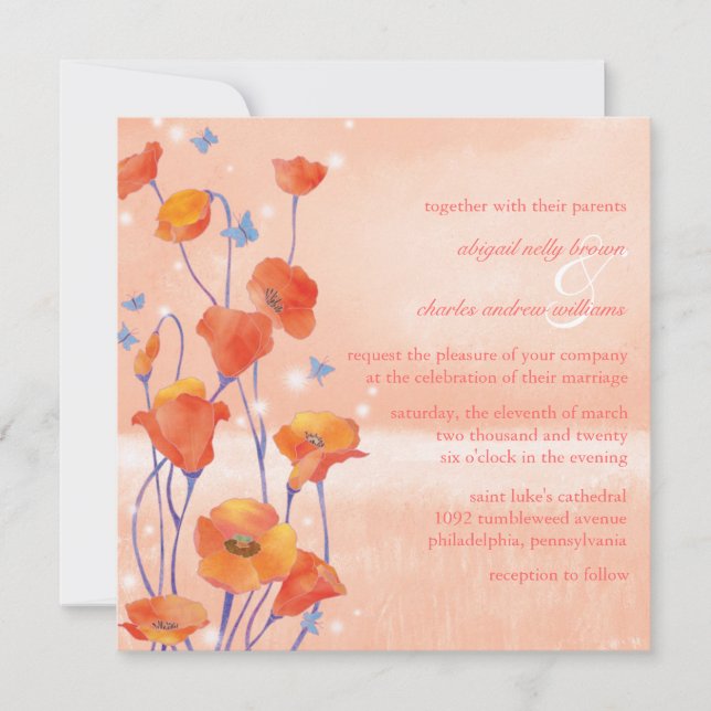 Invitación Dreamy Poppy Field Boda (Anverso)