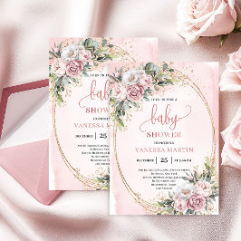 Invitación Dreamy Rose Gold Flowers Greenery Girl Baby Shower
