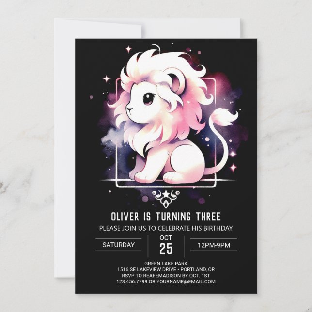 Invitación Dreamy Safari Lion Birthday (Anverso)
