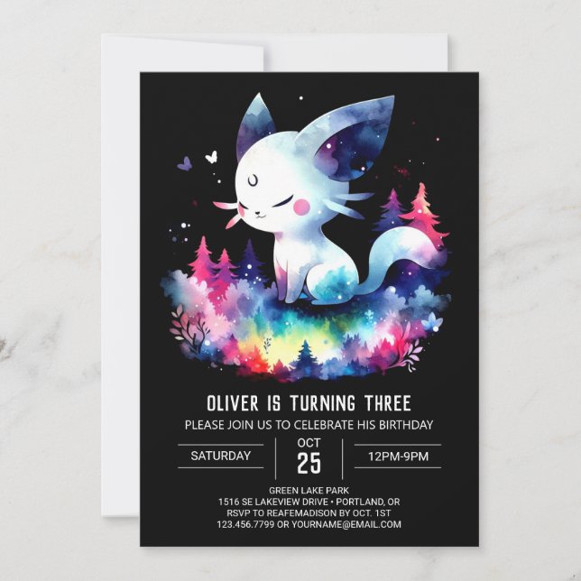 Invitación Dreamy Simple Cat Birday (Anverso)