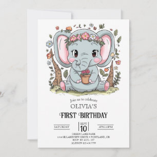 Invitación Dreamy Simple Elephant 1er cumpleaños digital