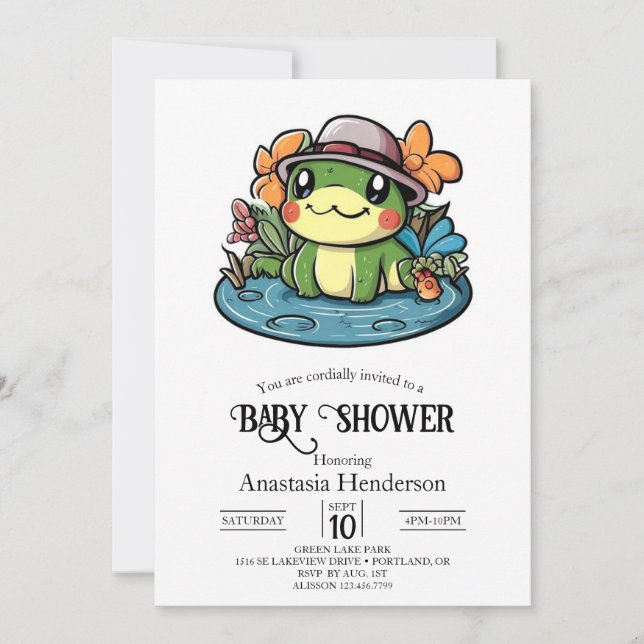 Invitación Dreamy Simple Frog Baby Shower (Anverso)