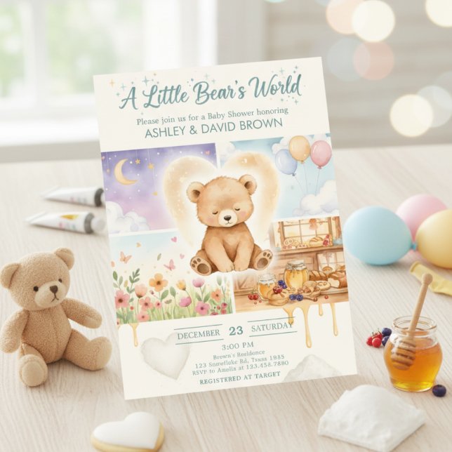 Invitación Dreamy Sleeping Bear Honey Balloons Moon (Subido por el creador)