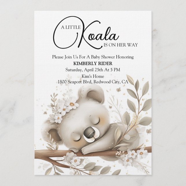 Invitación Dreamy Sleeping Koala (Anverso)