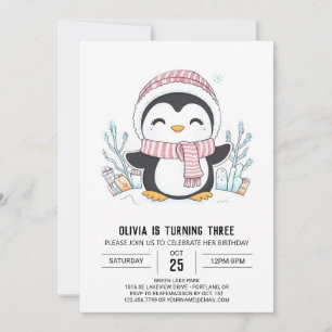 Invitación Dreamy Snowflake Penguin Nacimiento Digital