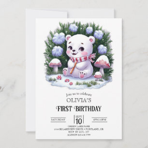 Invitación Dreamy Snowflake Polar Bear 1er cumpleaños digital