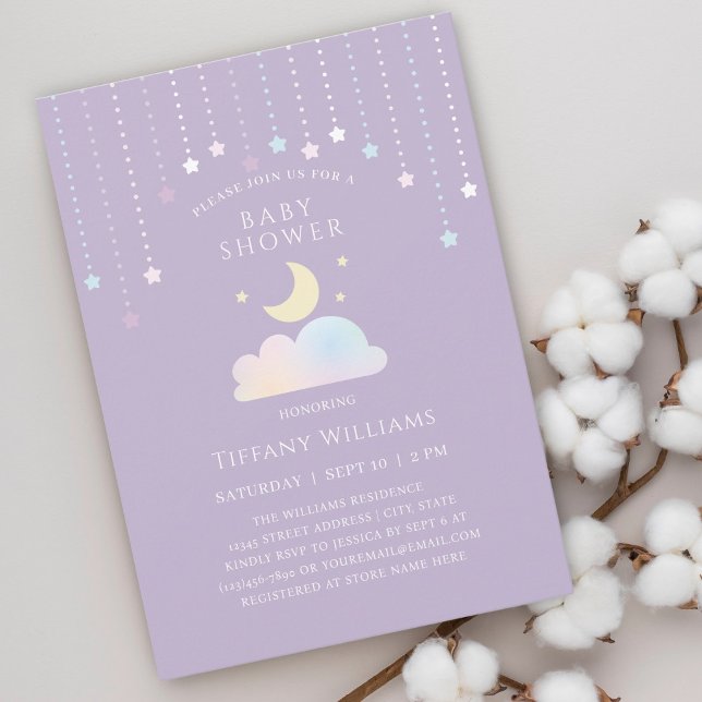 Invitación Dreamy Starry Sky Moon y Stars Baby Shower (Subido por el creador)
