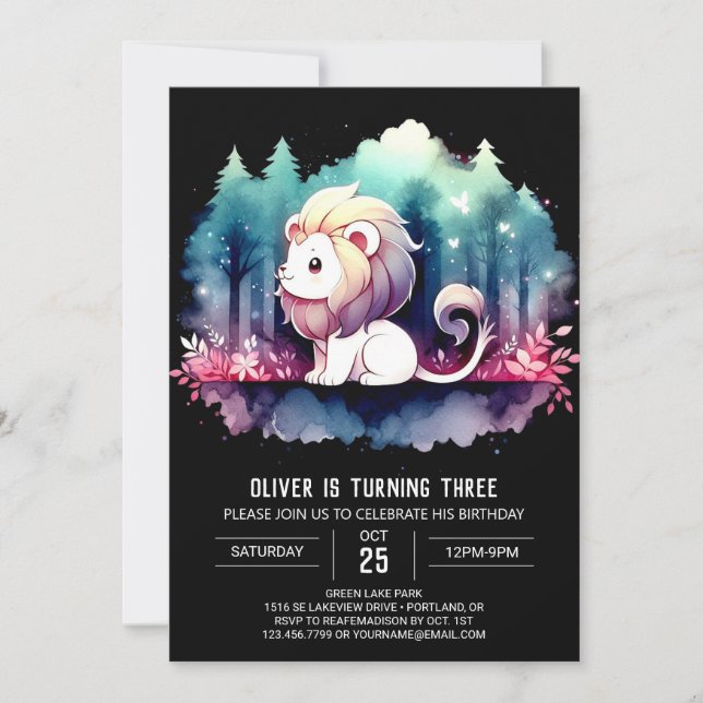 Invitación Dreamy Sweet Lion Birthday (Anverso)