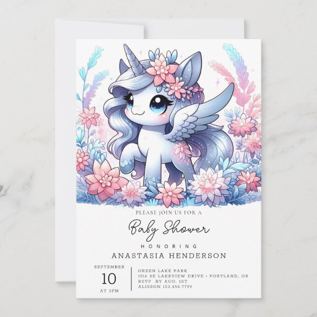 Invitación Dreamy Sweet Unicorn Baby Shower (Anverso)