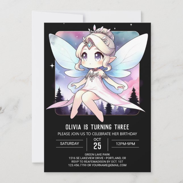 Invitación Dreamy Theme Fairy Birthday (Anverso)