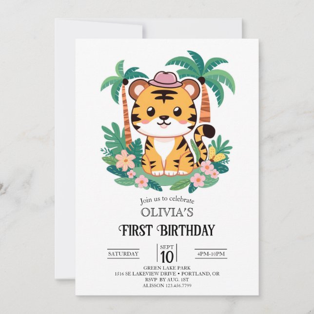 Invitación Dreamy Tiger 1er cumpleaños digital (Anverso)