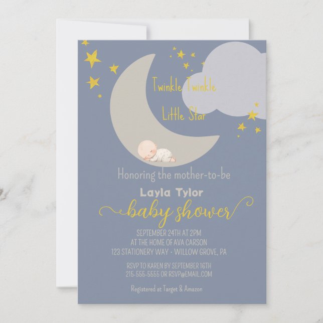 Invitación Dreamy Twinkle Twinkle Little Star Baby Shower (Anverso)