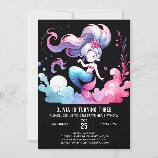 Invitación Dreamy Under the Sea Mermaid Birthday (Anverso)