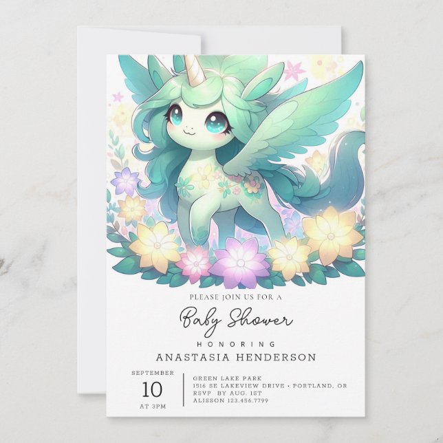 Invitación Dreamy Unicorn Baby Shower (Anverso)