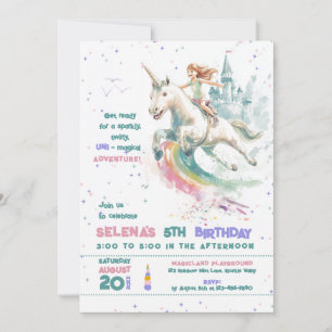 Invitación Dreamy Unicorn Ride Princesa Chica fiesta de cumpl