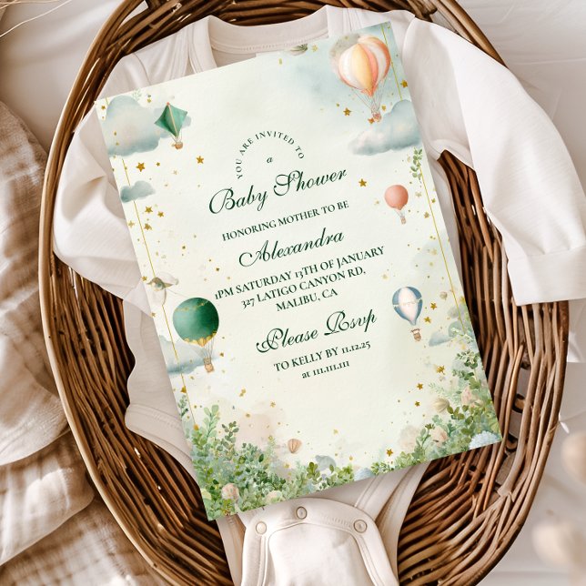 Invitación Dreamy Watercolor Balloon Baby Shower (Subido por el creador)