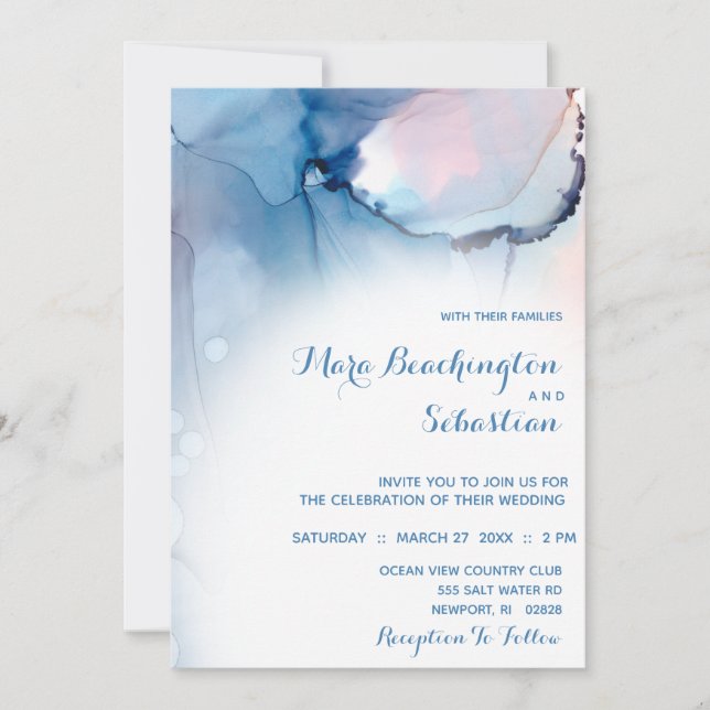 Invitación *~* Dreamy Watercolor Blues Pink Trendy Moderne (Anverso)