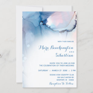 Invitación *~* Dreamy Watercolor Blues Pink Trendy Moderne