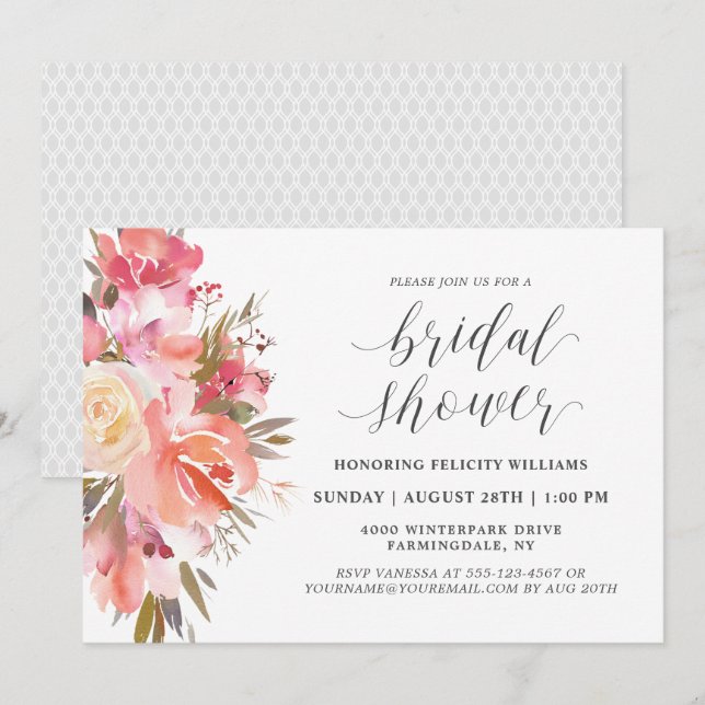 Invitación Dreamy Watercolor Floral Bouquet Bridal Shower (Anverso / Reverso)