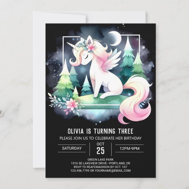 Invitación Dreamy Watercolor Horse Birday (Anverso)