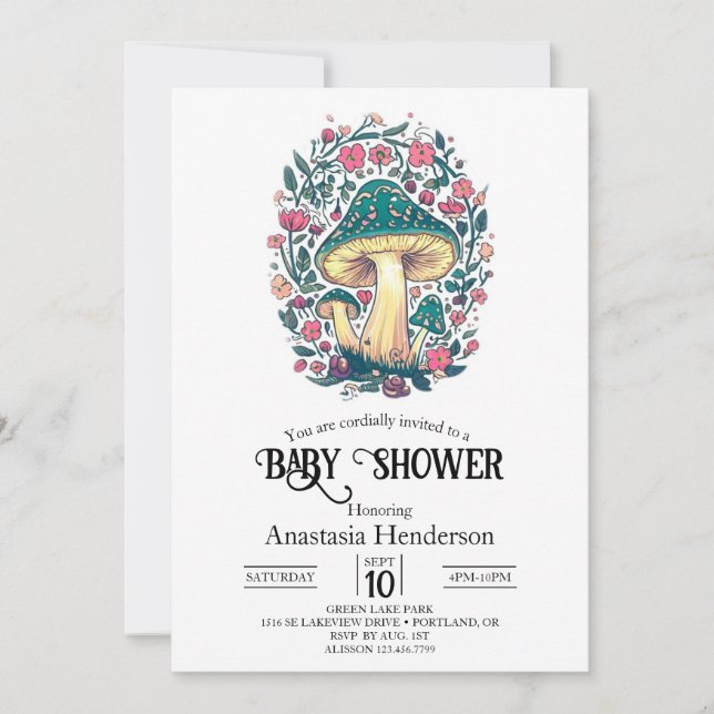 Invitación Dreamy Whimsical Mushroom Baby Shower (Anverso)